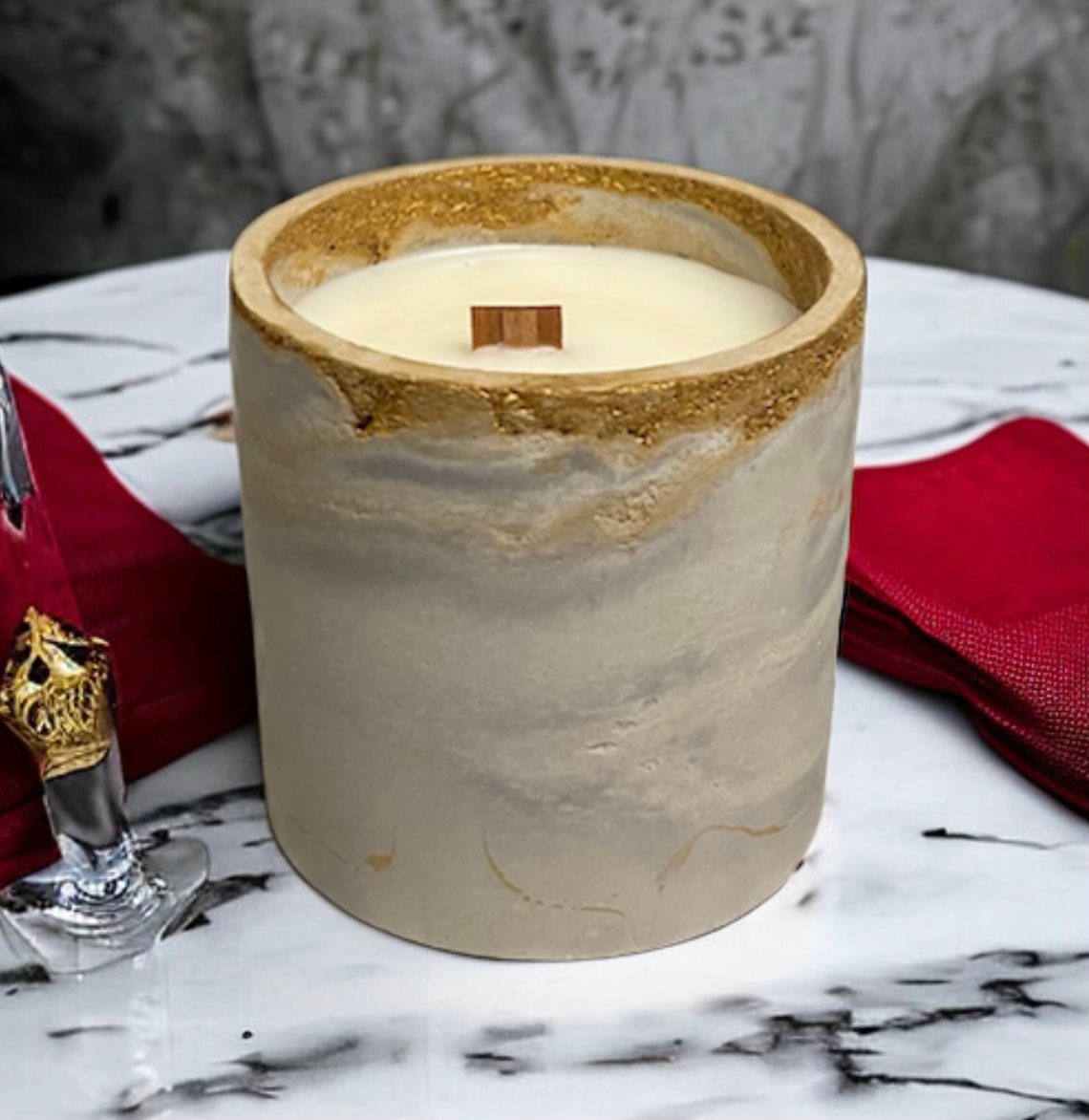 Sea Salt and Orchid candle in a cement vessel